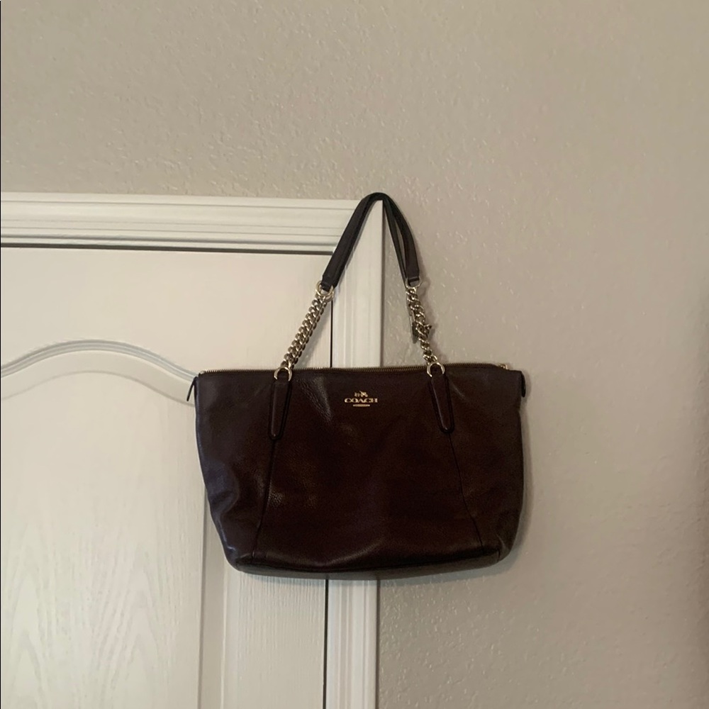 Coach Brown Shoulder Bag with Classic Design and Medium Size